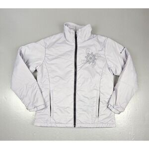 Columbia Puffer Jacket Womens Large. Light Gray‎ Interchange Embroidered Floral